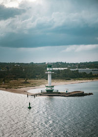 Scenic view of sea against sky with a lighthouse