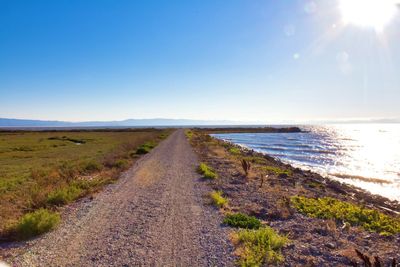 Road by sea against clear sky