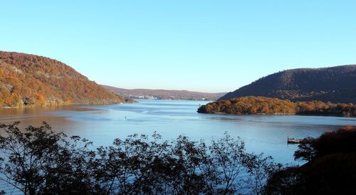 Scenic view of lake against clear sky