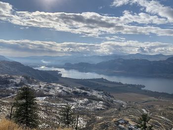 Aerial view of landscape and mountains against sky