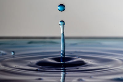 Close-up of drop falling on water surface