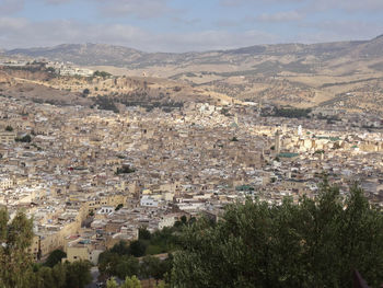 High angle view of townscape against sky