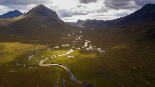 Aerial view of mountain against sky