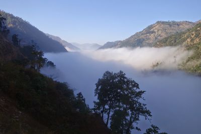 Scenic view of mountains against clear sky