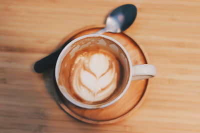 High angle view of cappuccino on table