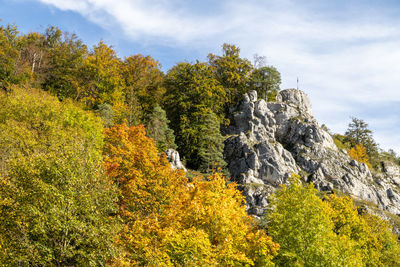 High rocks in the village essing in bavaria, germany at the altmuehl river on a sunny day in autumn