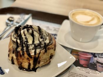 Close-up of coffee served on table