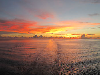 View of dramatic sky over sea during sunset