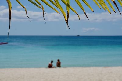 People on beach against sky