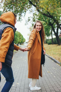 Couple romancing in winter