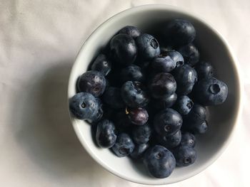 High angle view of fruits in bowl on table