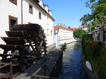 Canal amidst houses against sky in city