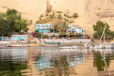 Scenic view of the river nile and nubian village in aswan