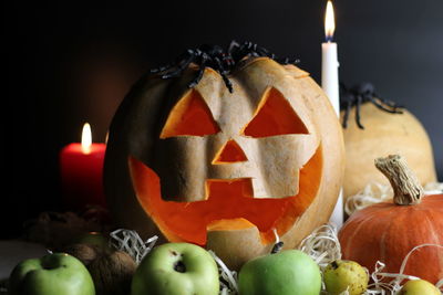 Close-up of pumpkin against black background