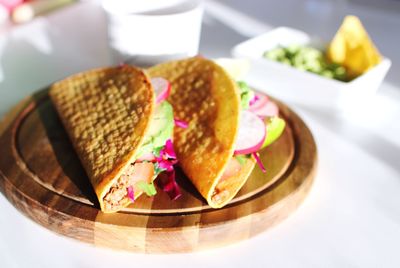 High angle view of breakfast on table