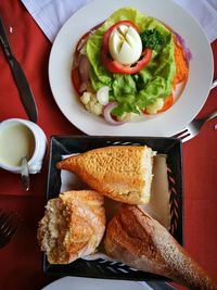 Close-up of breakfast served on table