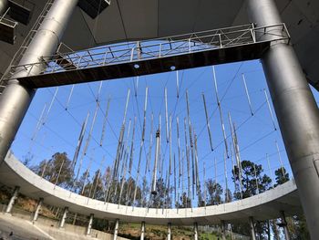 Low angle view of bridge against blue sky