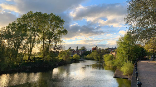 Scenic view of river by trees against sky