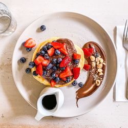 Directly above shot of breakfast served on table