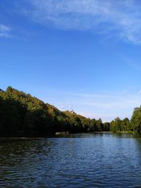 Scenic view of lake against blue sky