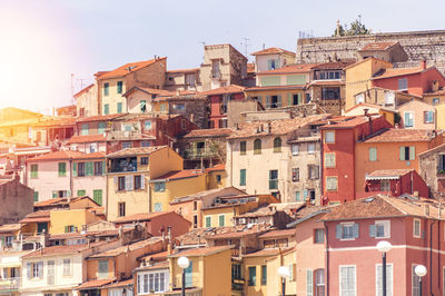 Low angle view of residential buildings against sky