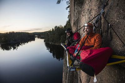 Two hikers resting in portaledge