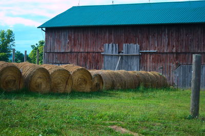 Barn on grassy field