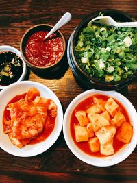 High angle view of meal served in bowl on table