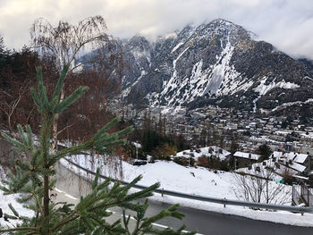 Scenic view of snowcapped mountains against sky