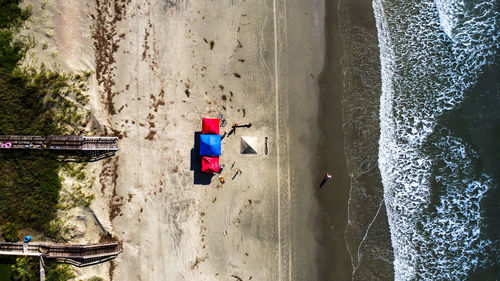 Clothes drying on clothesline by sea