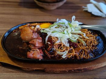 Close-up of meal served on table