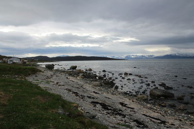 Scenic view of sea against cloudy sky