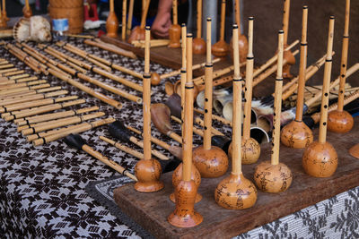 High angle view of candles in temple