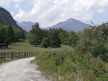 Scenic view of landscape and mountains against sky