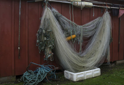 Close-up of tied hanging on clothesline