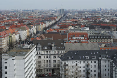 High angle view of buildings in city