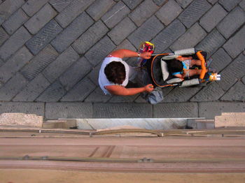 High angle view of people working