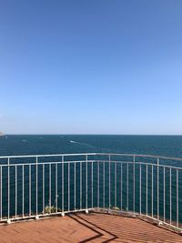 Scenic view of sea against clear blue sky