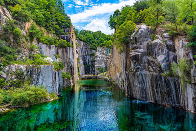 Scenic view of waterfall