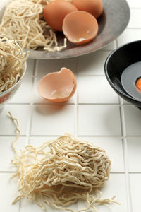 High angle view of food on table