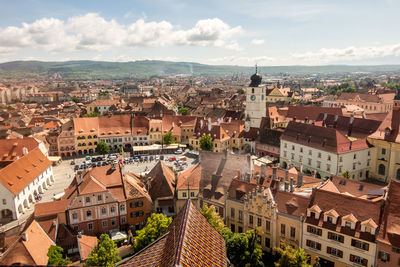 High angle view of townscape against sky