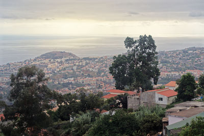 Aerial view of funchal city from monte on portuguese island of madeira