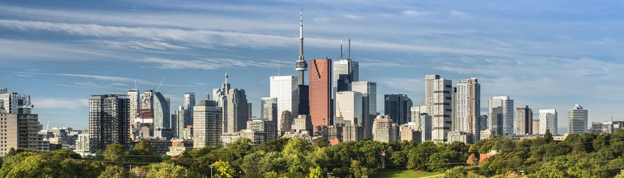 Panoramic view of modern buildings against sky