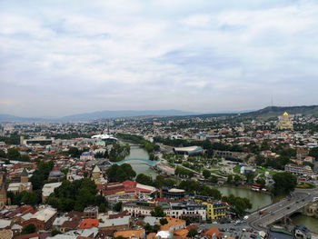 High angle shot of townscape against sky