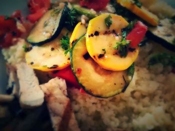 Close-up of served food in plate