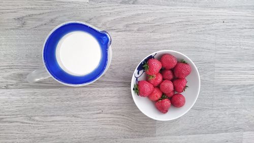 High angle view of breakfast on table