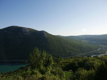 Scenic view of mountains against clear sky