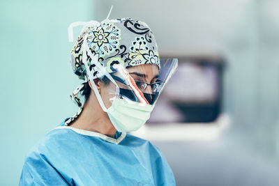 Close-up of doctor wearing mask