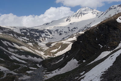 Scenic view of snowcapped mountains against sky