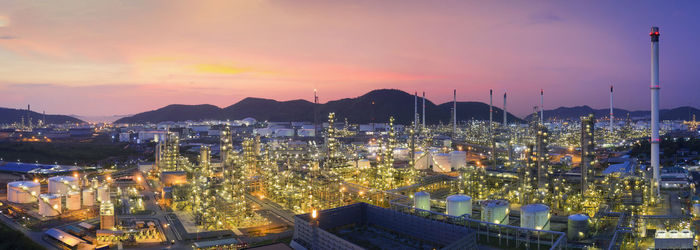 Aerial view drone of oil storage tank with oil refinery factory industrial. 